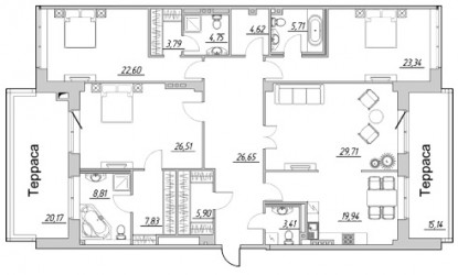 Четырёхкомнатная квартира 208.62 м²